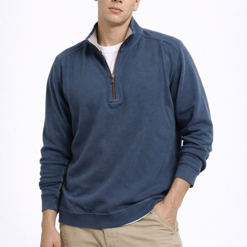 Tommy Bahama - Reversable Med Blue & Tan Half Zip Pullover - Mens XL